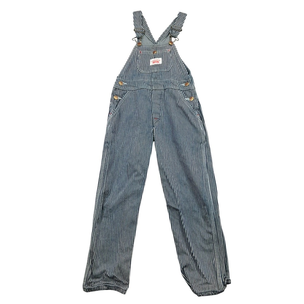 Round House Overalls Kids Size 8 Blue Hickory Stripe Denim Bib Dungarees
